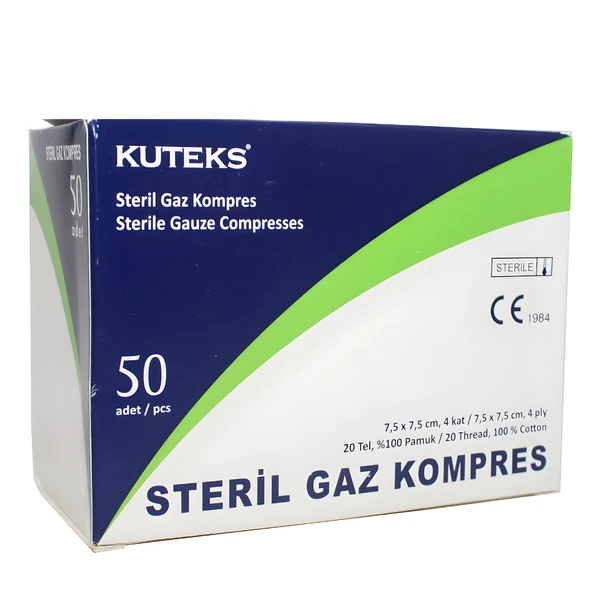 Kuteks Sterıl Gaz Kompres 7,5 X 7,5 Cm 25li 2 Paket 50 Adet ürün görseli 1