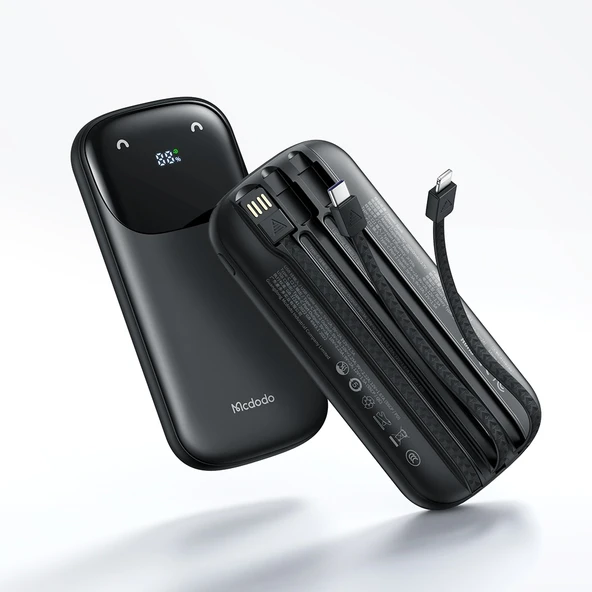 Mcdodo MC-8520 10000mAh 22.5W PD & QC Hızlı Şarj Dahili Kablolu Powerbank Siyah (Type-c/Lightning/Usb-A) ürün görseli 1