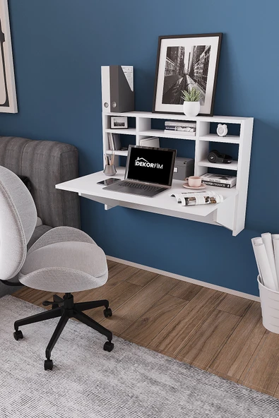 DEKORFİM DF01104CM Duvara Monte Katlanır Çalışma Masası – Raflı Duvar Masası, Minimal Tasarım ürün görseli 1