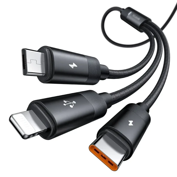 MCDODO CA-5790 3in1 Arada USB-A- Type-c + Lightning + Mikro USB Şarj Ve Veri Aktarım Kablosu 1,2 M ürün görseli 1