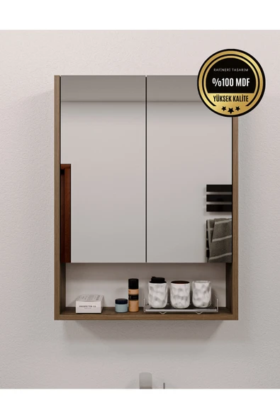 dekor fim DF16104BR MDF 2 Kapaklı Aynalı Banyo Dolabı Lavabo Üstü Dolap Çok Amaçlı Banyo Dolabı ürün görseli 1