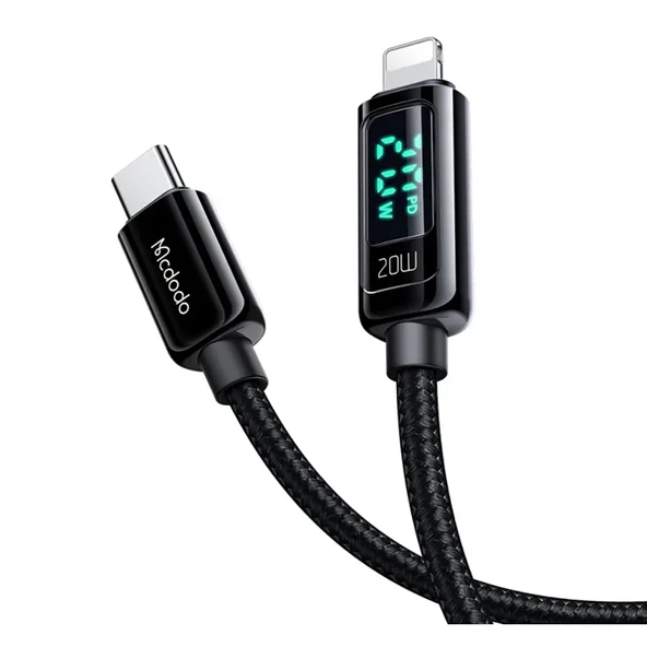MCDODO CA-8810 Dijital Ekranlı Type-c To Lightning Data-şarj Kablosu – Siyah ürün görseli 1