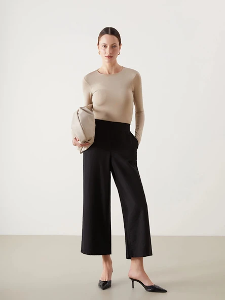 LCW Modest SİYAH Beli Lastikli Geniş Paça Kadın Pantolon ürün görseli 1