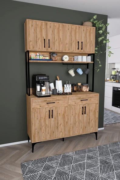 DEKORFİM DF14104AC Kahve Köşesi Mutfak Dolabı Coffee Bar Standı Raflı Kapaklı Çekmeceli Çok Amaçlı Konsol ürün görseli 1