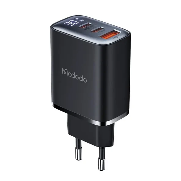 MCDODO CH-2180 30w 2 Type-c 1 Usb-A Girişli Dijital Göstergeli Hızlı Şarj Aleti- Siyah ürün görseli 1