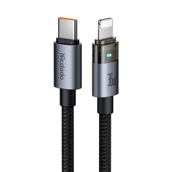 MCDODO CA-6940 36W Type-C To Lightning Şeffaf LED Işıklı Şarj Kablosu 1.2m ürün görseli 1