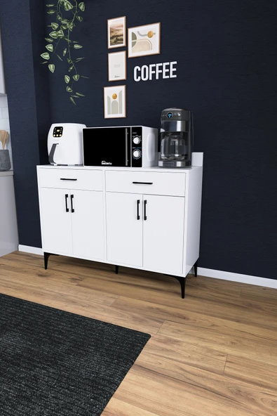 DEKORFİM DF14103 Kahve Köşesi Dolabı Çok Amaçlı Mutfak Konsolu Çekmeceli Kapaklı Mutfak Dolabı Coffee Bar ürün görseli 1