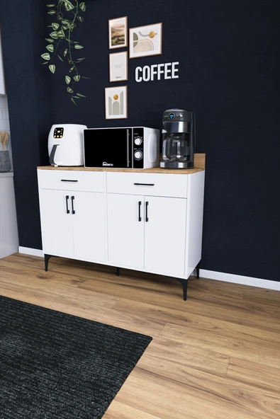 DEKORFİM DF14103 Kahve Köşesi Dolabı Çok Amaçlı Mutfak Konsolu Çekmeceli Kapaklı Mutfak Dolabı Coffee Bar ürün görseli 1