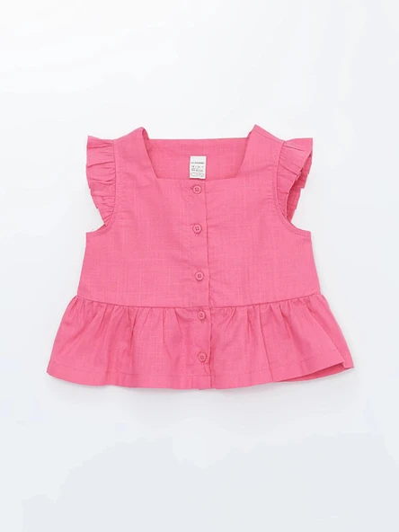 LCW Kids Pembe Kare Yaka Kolsuz Basic Kız Bebek Gömlek ürün görseli 1