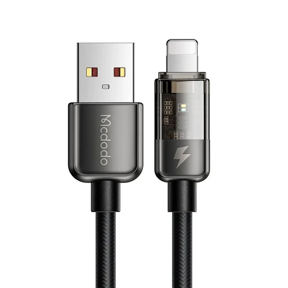 MCDODO CA-3140 Usb-A To Lightning Led Işıklı Power Off 3a Hızlı Data/şarj Kablosu 1.2m - Siyah ürün görseli 1