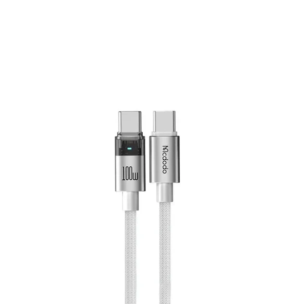 MCDODO CA-5582 100W Type-C To Type-C Şeffaf LED Işıklı Şarj Kablosu 1.2m Beyaz ürün görseli 1