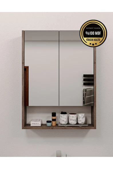 dekor fim DF16104GD MDF 2 Kapaklı Aynalı Banyo Dolabı Lavabo Üstü Dolap Çok Amaçlı Banyo Dolabı ürün görseli 1