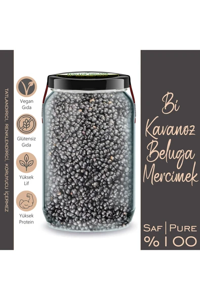 Beluga Mercimek Bi Kavanoz 660 cc. Cam Kavanozda 545 Gr. Siyah Mercimek Beluga Mercimeği ürün görseli 1