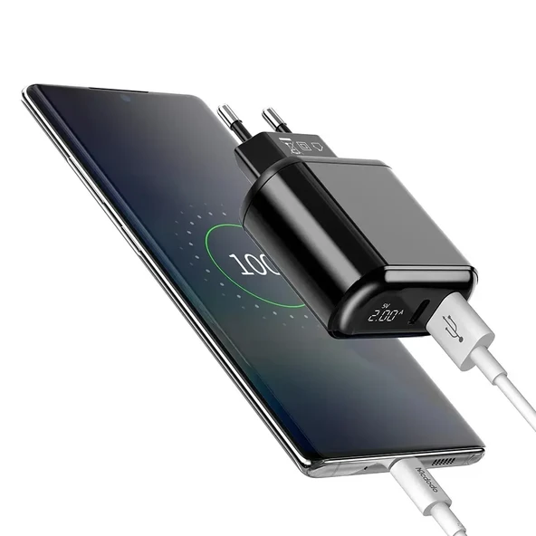 MCDODO CH-6330 18W 2xUSB Girişli Dijital Göstergeli Hızlı Şarj Adaptörü Siyah ürün görseli 1