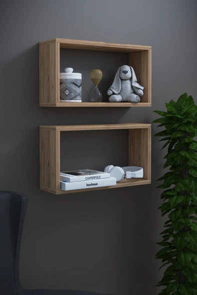 dekor fim DF05103AC İkili Dekoratif Raf Kitaplık Duvar Rafı 60x28x15 ürün görseli 1