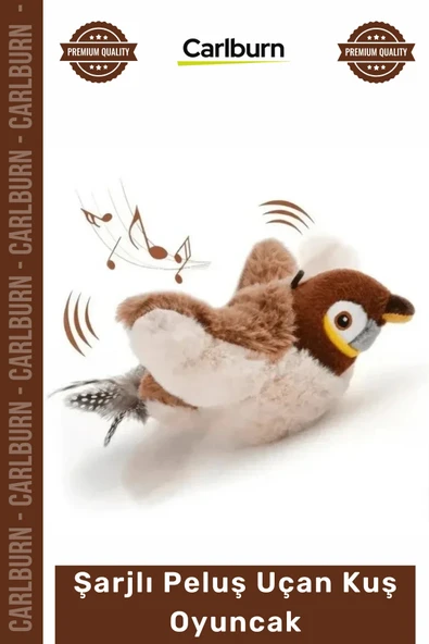 #Petshop Kedi Avcılık İçgüdüsü Tetikleyici Kanat Çırpan Sesli USB Şarjlı İpli Peluş Uçan Kuş Oyuncak ürün görseli 1