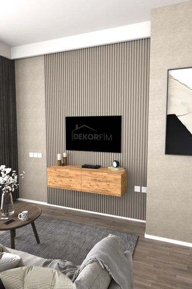 DEKORFİM DF17101 Duvara Monte TV Ünitesi İki Kapaklı TV Sehpası Modern Duvar Dolaplı Çam TV Alt Ünitesi ürün görseli 1