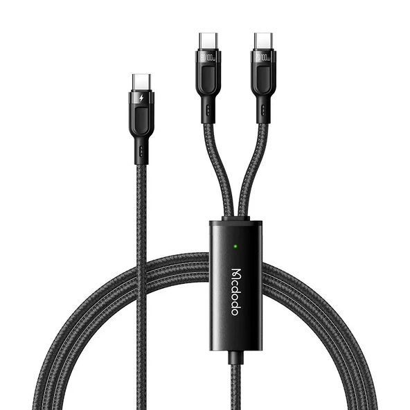 MCDODO CA-7470 2in1 100W PD Type-C To Dual Type-C LED Data Şarj Kablosu 1.2m Siyah ürün görseli 1