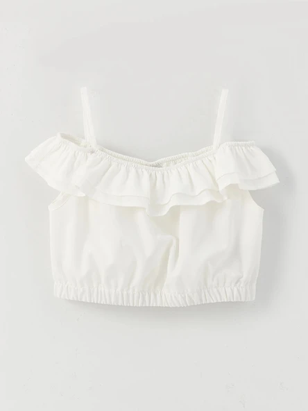LCW Kids Ekru Kare Yaka Basic Kız Çocuk Crop Bluz ürün görseli 1