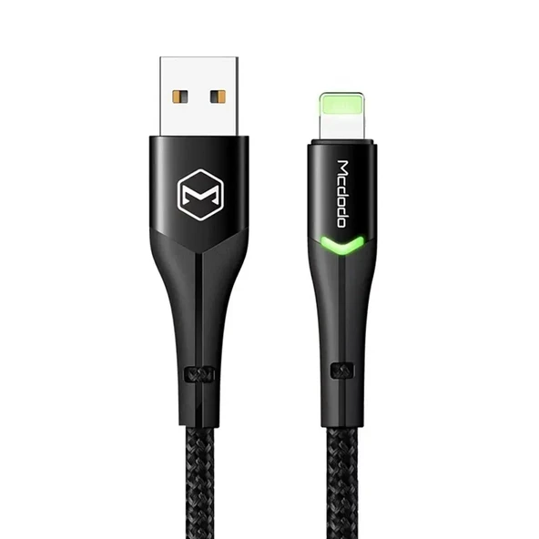 MCDODO CA-7840 Çift Led Işıklı USB A To Lightning Şarj Kablosu 2a 1 2m Siyah ürün görseli 1
