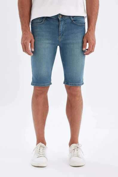 Defacto X4794 Yeşil Skinny Fit Jean Bermuda Şort ürün görseli 1