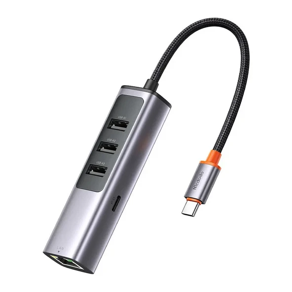MCDODO HU-1110 5in1 1xType-C + 3xUSB + LAN Çoklayıcı Adaptör Gri ürün görseli 1