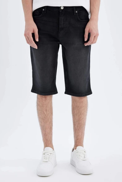 Defacto C2694 Siyah Regular Fit Jean Bermuda Şort ürün görseli 1