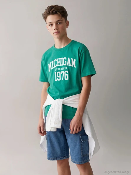 LCW Kids Yeşil Baskılı Erkek Çocuk Tişört ürün görseli 1
