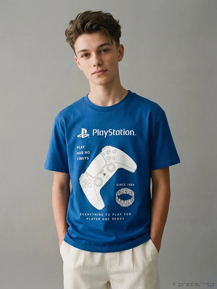 LCW Kids Mavi PlayStation Baskılı Erkek Çocuk Tişört ürün görseli 1