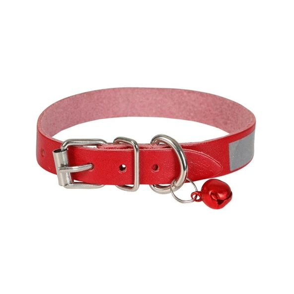 Cattie Gerçek Deriden El Yapımı Reflektörlü Kedi Boyun Tasması 1x21-25cm - Red ürün görseli 1