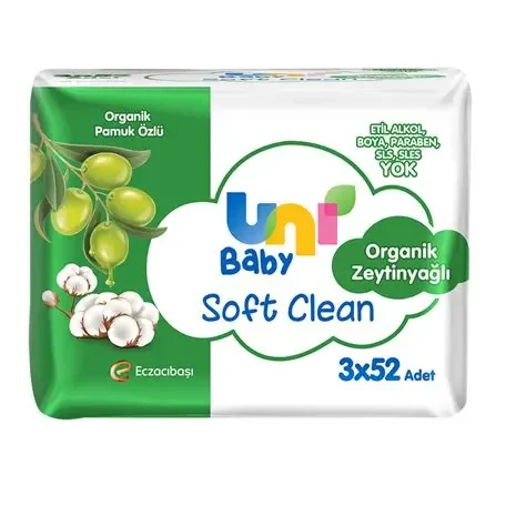 Uni Baby Soft Clean Organik Zeytinyağlı 52 Yaprak 3'lü Paket Islak Mendil ürün görseli 1