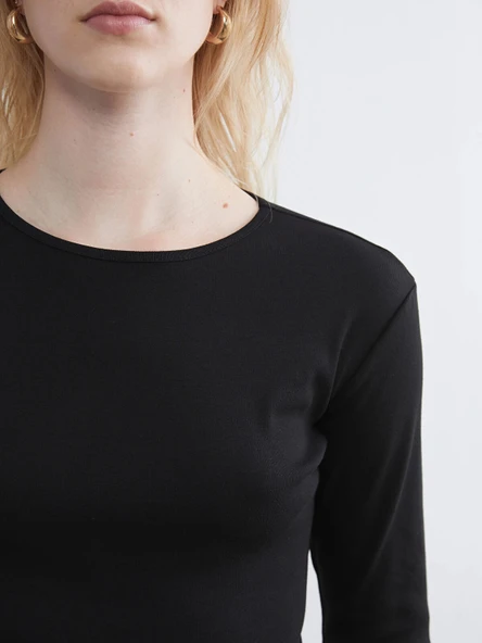 LCWAIKIKI Basic Siyah Bisiklet Yaka Kadın Body - Resim 4