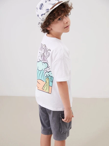LCW Kids Beyaz Bisiklet Yaka Baskılı Erkek Çocuk Tişört ürün görseli 1