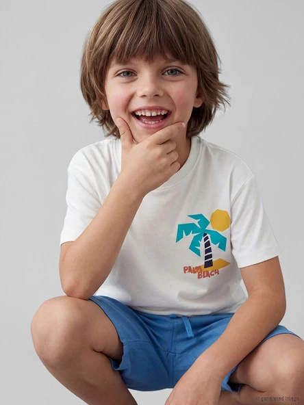 LCW Kids Beyaz Bisiklet Yaka Baskılı Erkek Çocuk Tişört ürün görseli 1