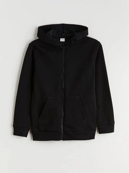 LCW Kids Siyah Kapüşonlu Erkek Çocuk Kalın Fermuarlı Sweatshirt ürün görseli 1