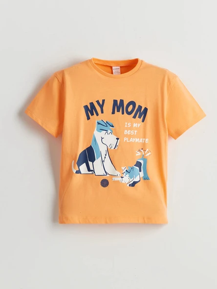 LCW Kids Turuncu Bisiklet Yaka Baskılı Erkek Çocuk Tişört ürün görseli 1