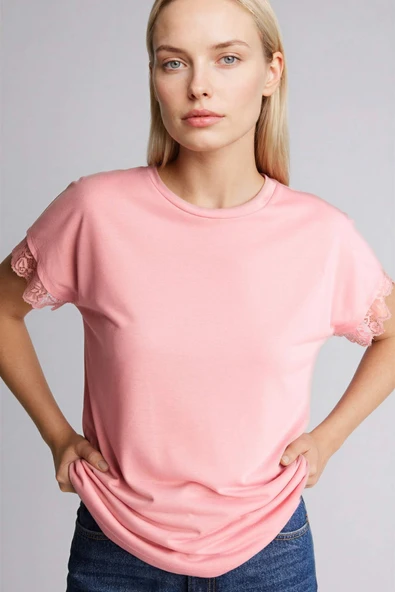 Defacto H0576AXPN111 Pembe Bisiklet Yaka Kısa Kollu Tişört ürün görseli 1