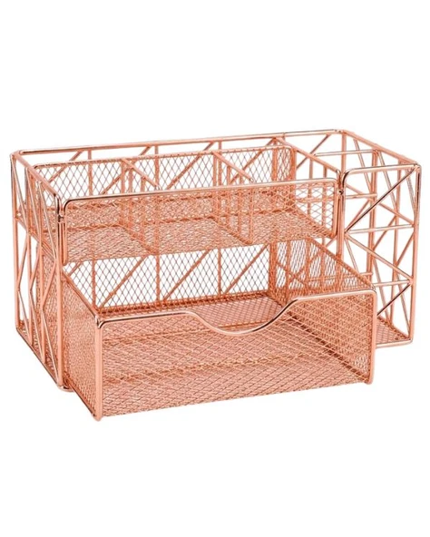 Temel Rose Gold Metal Mesh Masaüstü Organizer Çekmeceli Çok Bölmeli 21.8x11.5x11 cm 9510 ürün görseli 1