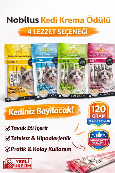Kedi Krema Ödül Mama Çeşitleri, Kuzu + Tuna + Tavuk + Biftek 4 Paket Ödül ürün görseli 1