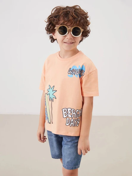 LCW Kids Turuncu Bisiklet Yaka Erkek Çocuk Tişört ürün görseli 1
