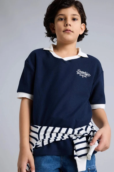 Defacto H0933A8NV64 Lacivert Oversıze Polo Tişört Erkek Çocuk ürün görseli 1