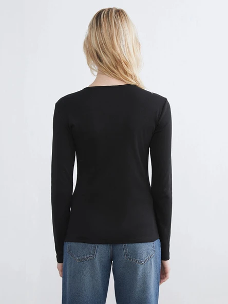 LCWAIKIKI Basic Siyah Bisiklet Yaka Kadın Body - Resim 5