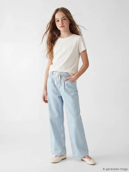 LCW Kids İndigo Baggy Fit Kız Çocuk Jean Pantolon ürün görseli 1
