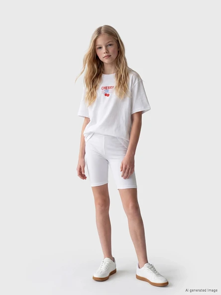 LCW Kids Beyaz Kız Çocuk Basic Kısa Tayt ürün görseli 1