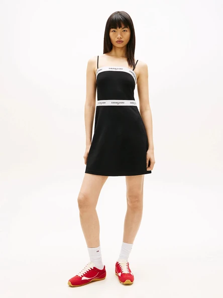 Tommy Hilfiger TJW Şerit Detaylı İnce Askılı Mini Kadın Siyah Elbise DW0DW22337BDS ürün görseli 1