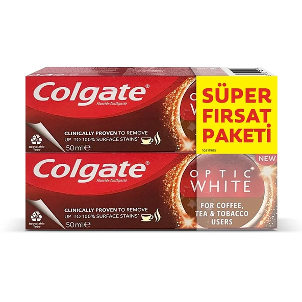 Colgate Optic White diş macunu kahve çay ve tütün tüketenler için 2x50 ml ürün görseli 1