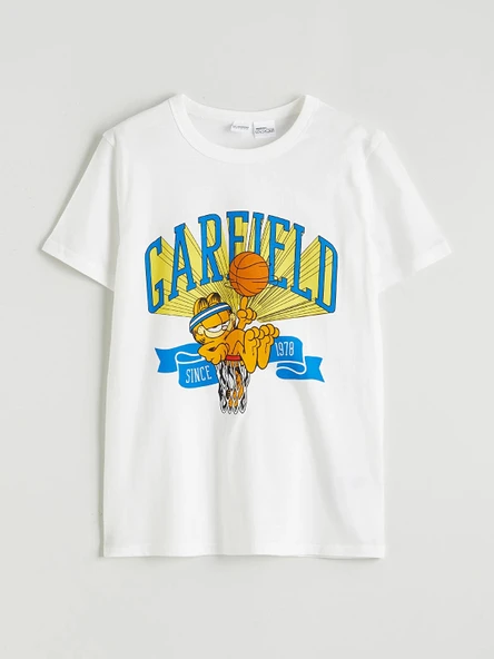 LCW Kids Ekru Bisiklet Yaka Garfield Baskılı Erkek Çocuk Tişört ürün görseli 1