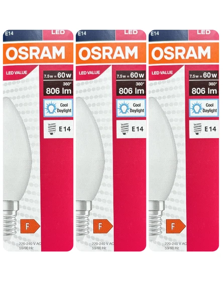 (3 Adet) Ledvance 7,5W Beyaz Işık (6500K) E14 Duylu (İnce Duy) Led Ampul ürün görseli 1