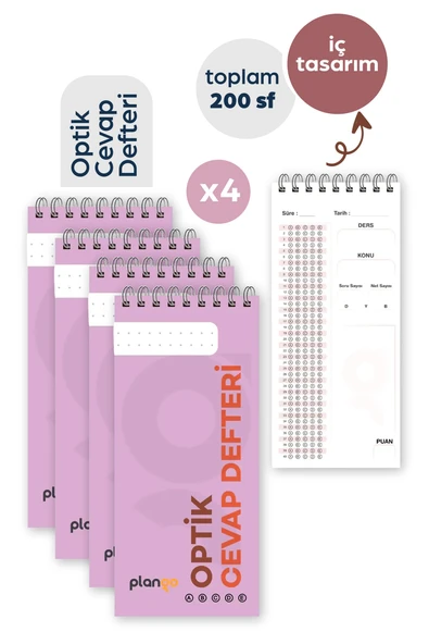 Optik Cevap Defteri MOR (4 Adet - 200 Sayfa) Sınava Hazırlık Optik Form Defteri - Plango ürün görseli 1