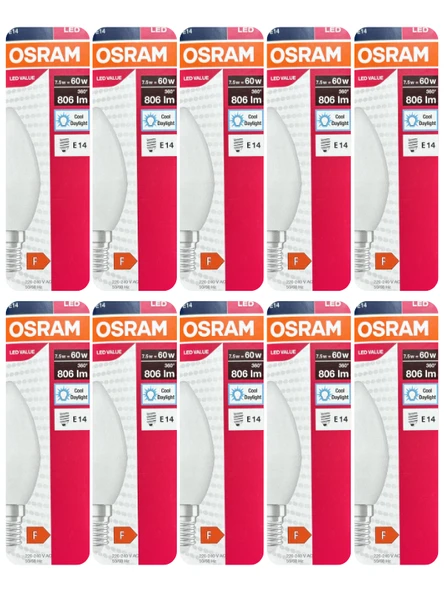(10 Adet) Ledvance 7,5W Beyaz Işık (6500K) E14 Duylu (İnce Duy) Led Ampul ürün görseli 1